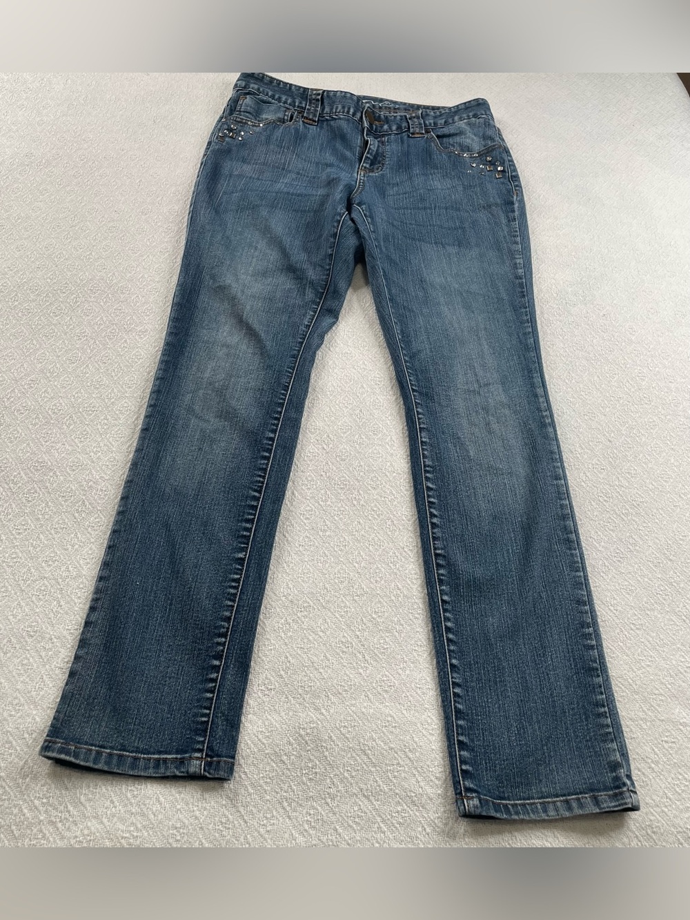 INC Denim   Medium Blue Straight-Leg Jeans with‎ Stud Detail ~ Size 12
